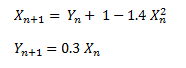 Xn+1 = Yn + 1 – 1.4Xn^2 Yn+1 = 0.3Xn